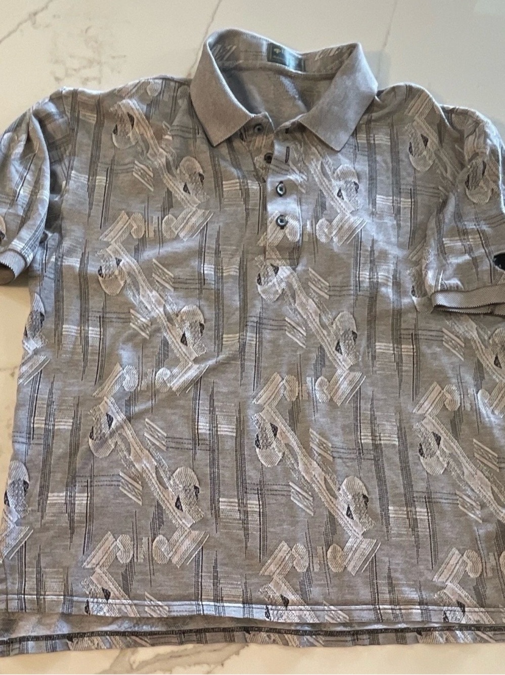 Descente International Collection Men's Light Gray Patterned Polo size L